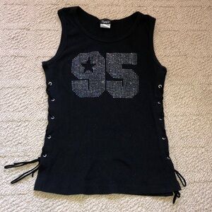 WHISPER | Y2K Sparkly Black Lace Up Tank Top P2P 12”